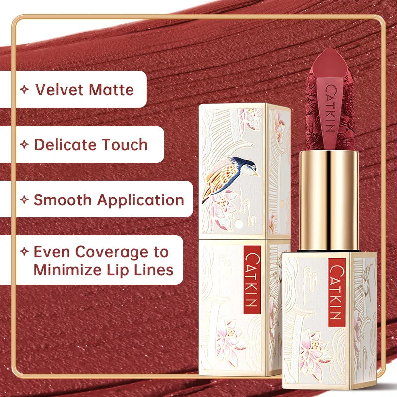 CATKIN Dreamworld Carving Lipstick, Waterproof Long Lasting Satin Nourish Moisturizing Smooth Soft 0.13 Ounce-Chinese Style