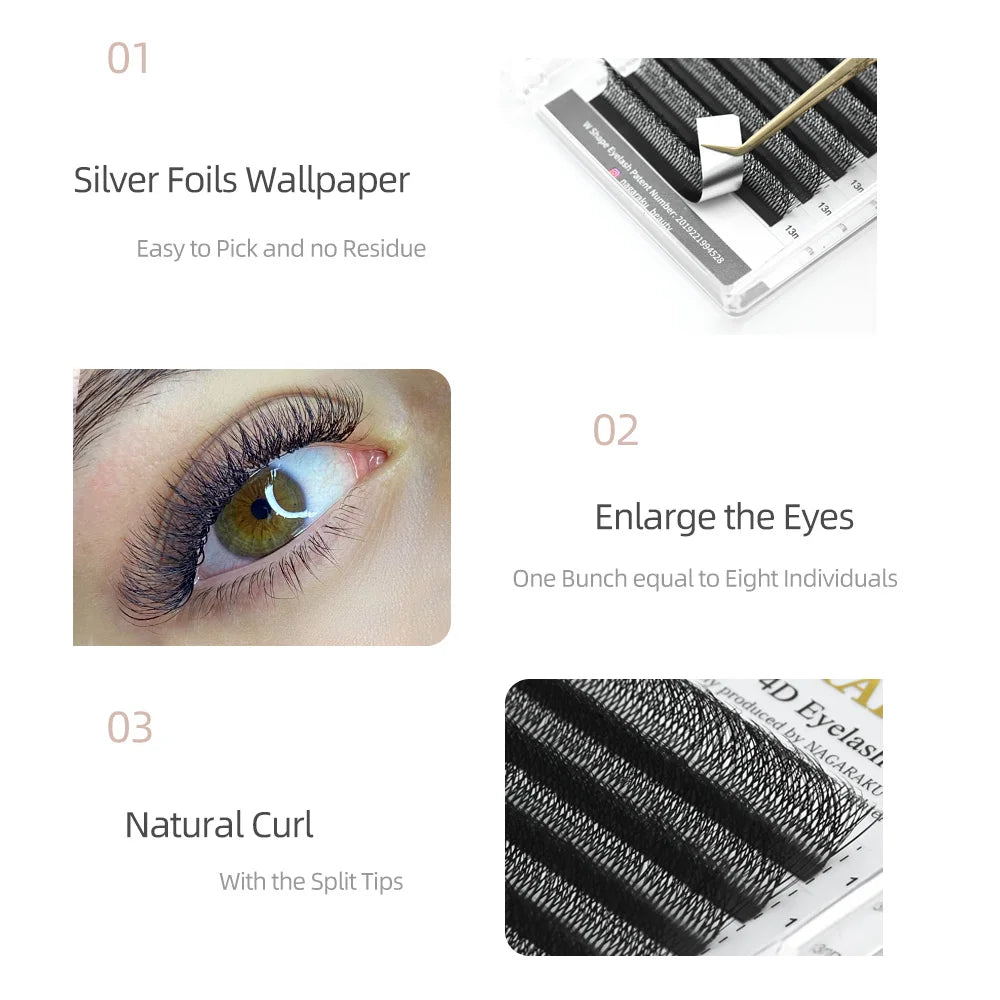 NAGARAKU Double Tips 4D W Shape Eyelash Extensions Split Top 8 Individual Interlaced Lashes