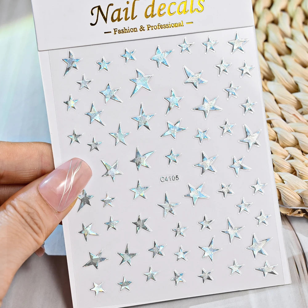 1pcs Star-Themed Nail Art Stickers 3D Self-Adhesive Plastic Decals With Glitter Finish Anime Rectangle Shape Ideal For DIY Nails