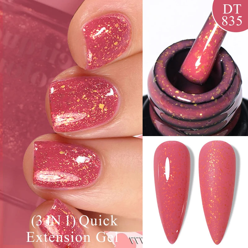 MEET ACROSS 7ml Dark Color Glitter Top Coat Gel For Nails Brocade Powder 2 In 1 Chameleon Nail Art Gel Varnish Manicure