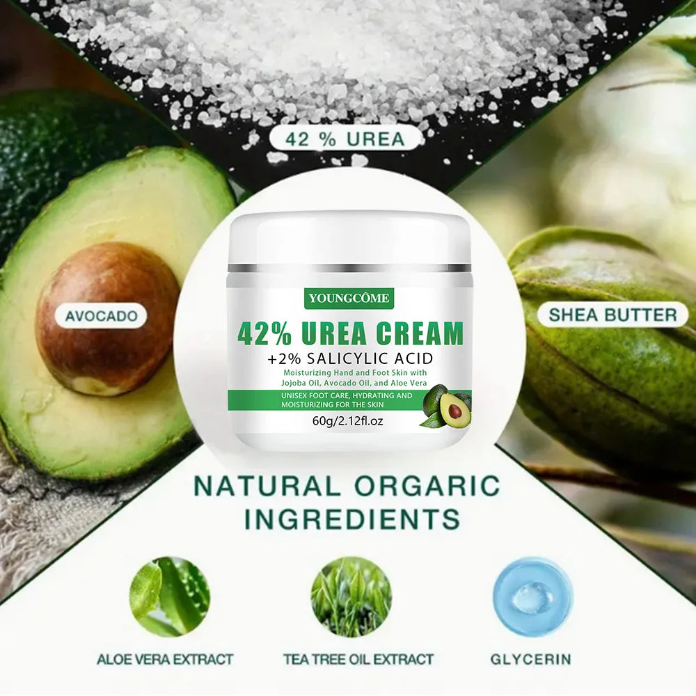 YOUNGCOME 42% Urea + 2% Salicylic Acid Avocado Foot Cream – Intensive Moisturizing Calluses & Dry Skin Hands/Feet, All Skin