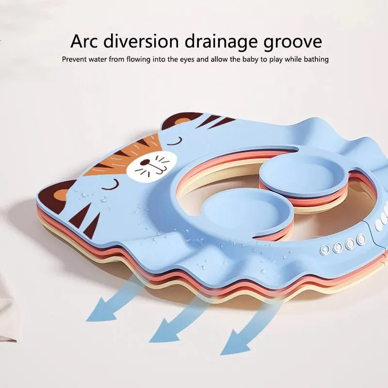 Baby Bath Visor Shampoo Cap Children Kids Shower Soft Cap Adjustable EVA Cap Waterproof Eye Protection Earmuff Headgear Fox Cap