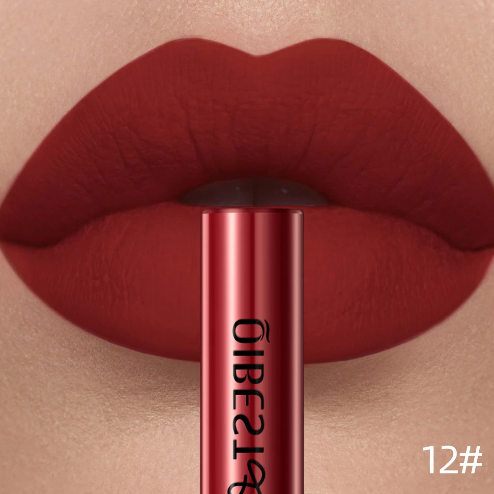 QIBEST Sexy Lipgloss Lasting Velvet Matte Lip Gloss Liquid Lipstick Makeup Women Beauty Nonstick Cup Waterproof Red Lipstick