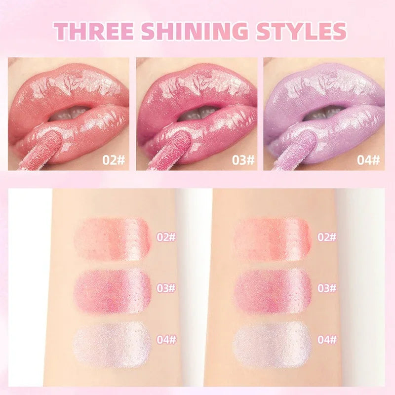 Water Light Mirror Glitter Lip Gloss Long Lasting Moisturizing Pearlescent Fine Sparkling Jelly Lip Tint Lips Makeup Cosmetics