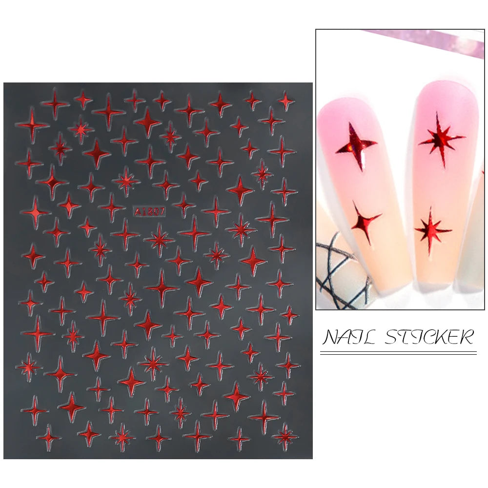 1pcs Star-Themed Nail Art Stickers 3D Self-Adhesive Plastic Decals With Glitter Finish Anime Rectangle Shape Ideal For DIY Nails