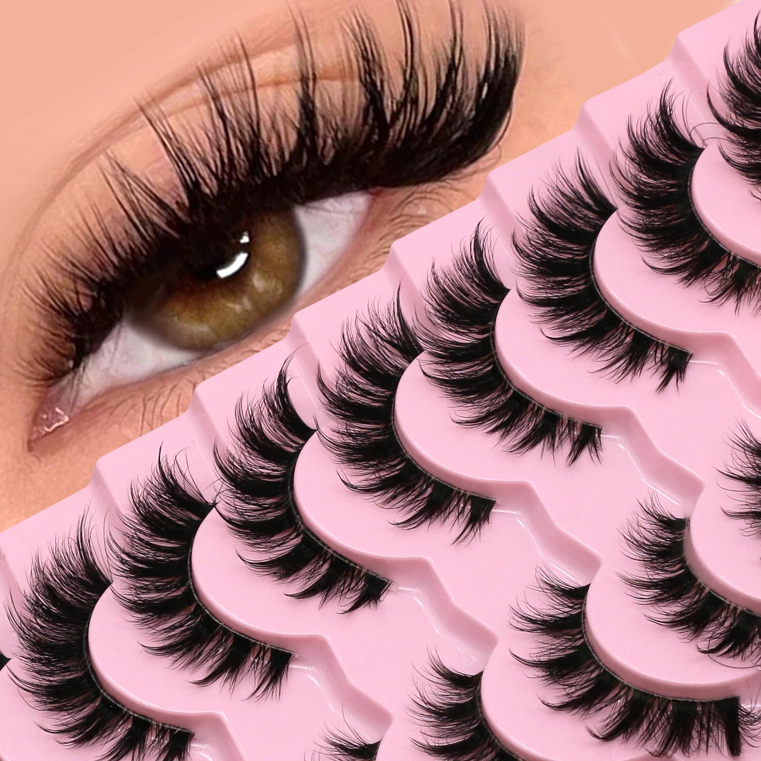 LASVIREY Fluffy Cat Eye Lashes Natural Mink Lashes Clear Band Natural Fluffy D Curl  Lashes Extension Full Strip False Eyelashes