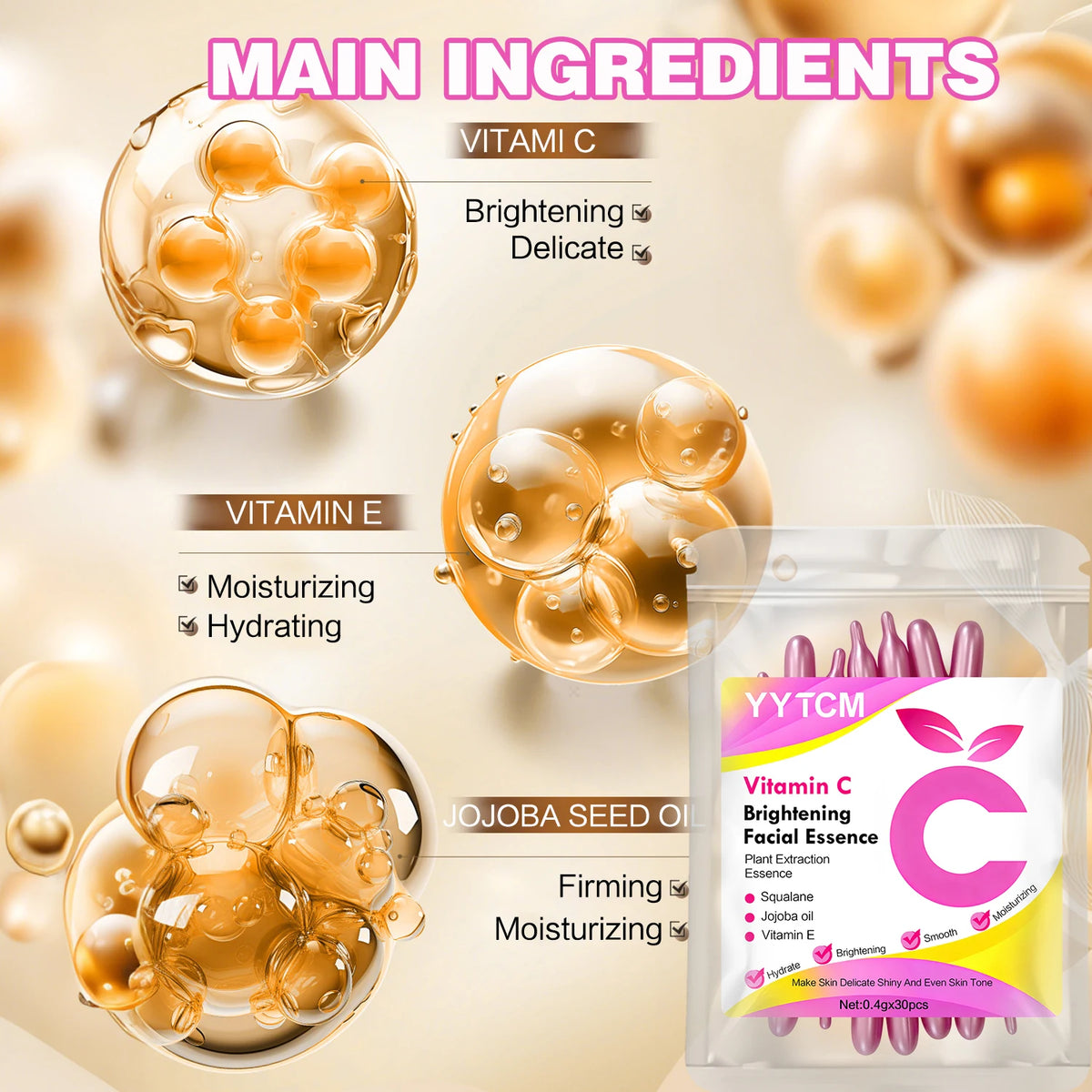 Vitamin C Moisturizing Capsule Serum – 30 Capsules with Squalane, Vitamin E, Magnolia & Jojoba Oils for Deep Hydration, Smooth & Radiant-Looking Skin