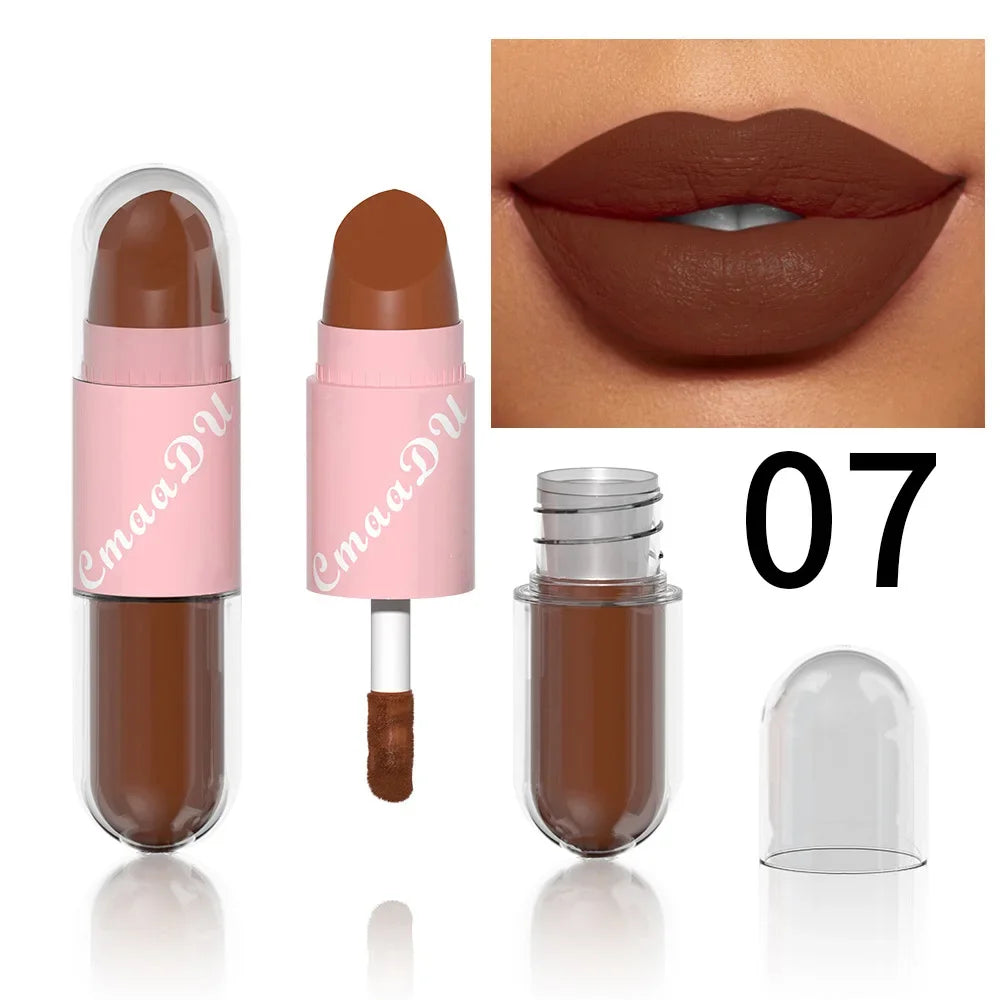 18Color 2In1 Matte Velvet Liquid Lipstick Double Head Sexy Red Purple LipGloss Moisturizing Lasting Waterproof Lip Glaze Make Up