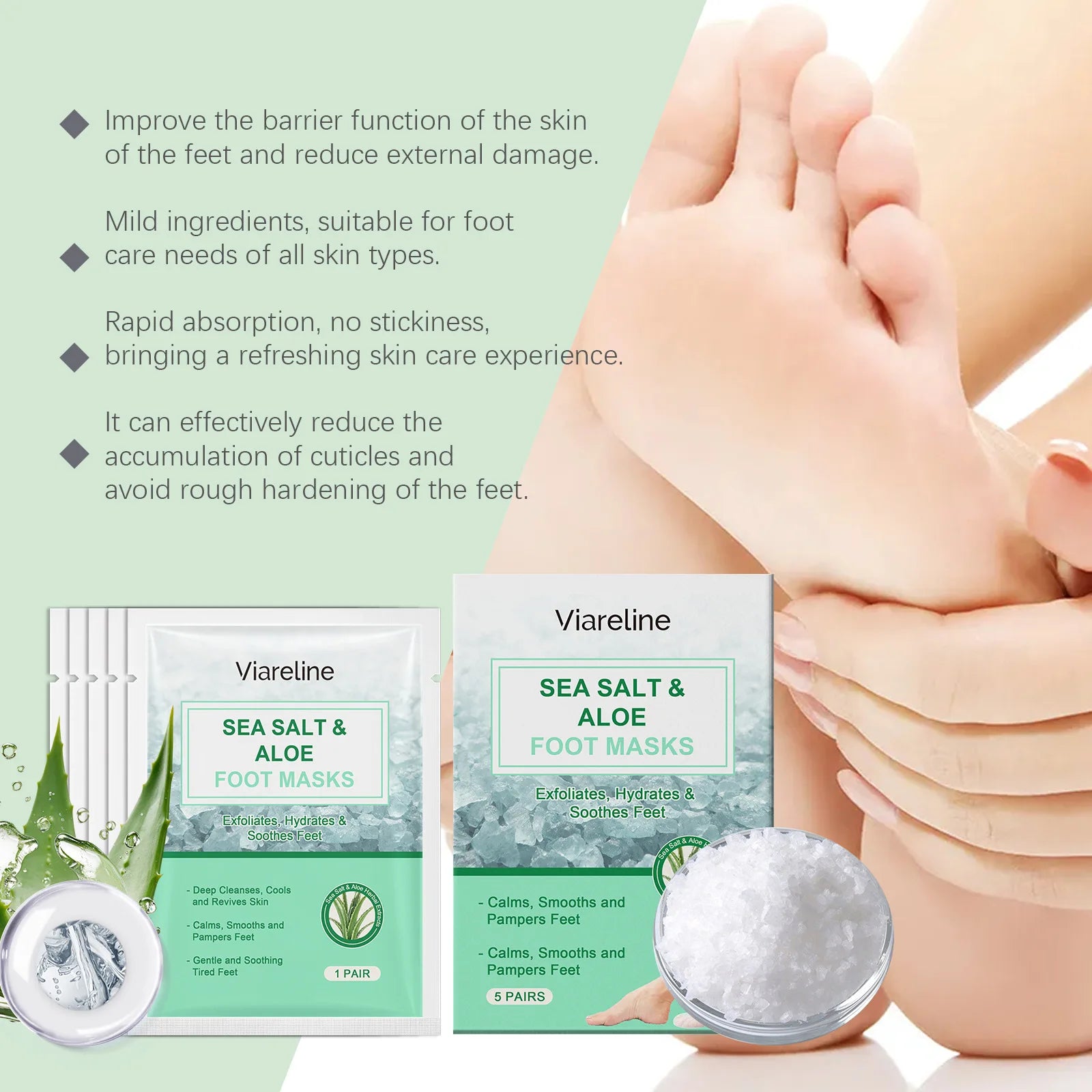 5PCS Coconut Foot Mask Peeling Spa Socks Smooth Dead Skin Remover Anti Crack Exfoliating Moisturizing Sea Salt Foot Patch Spa