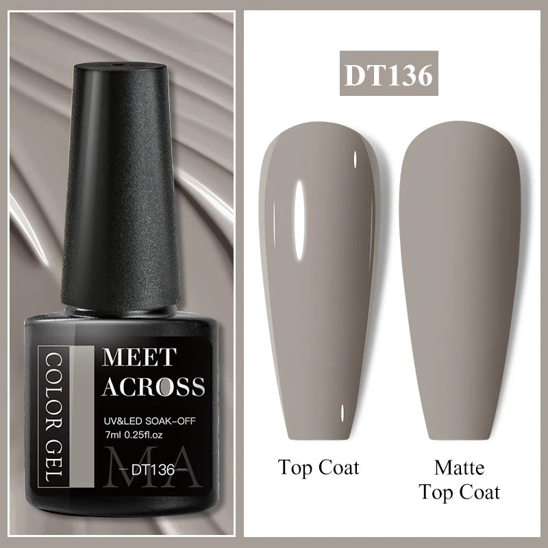 MEET ACROSS 7ml Dark Color Glitter Top Coat Gel For Nails Brocade Powder 2 In 1 Chameleon Nail Art Gel Varnish Manicure