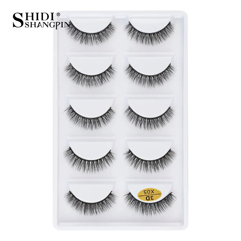 3D Faux Mink Lashes X05 Fluffy Wispy False Eyelashes 5Pairs Reusable Soft Volume Eyelashes Natural Look for Daily & Party Makeup