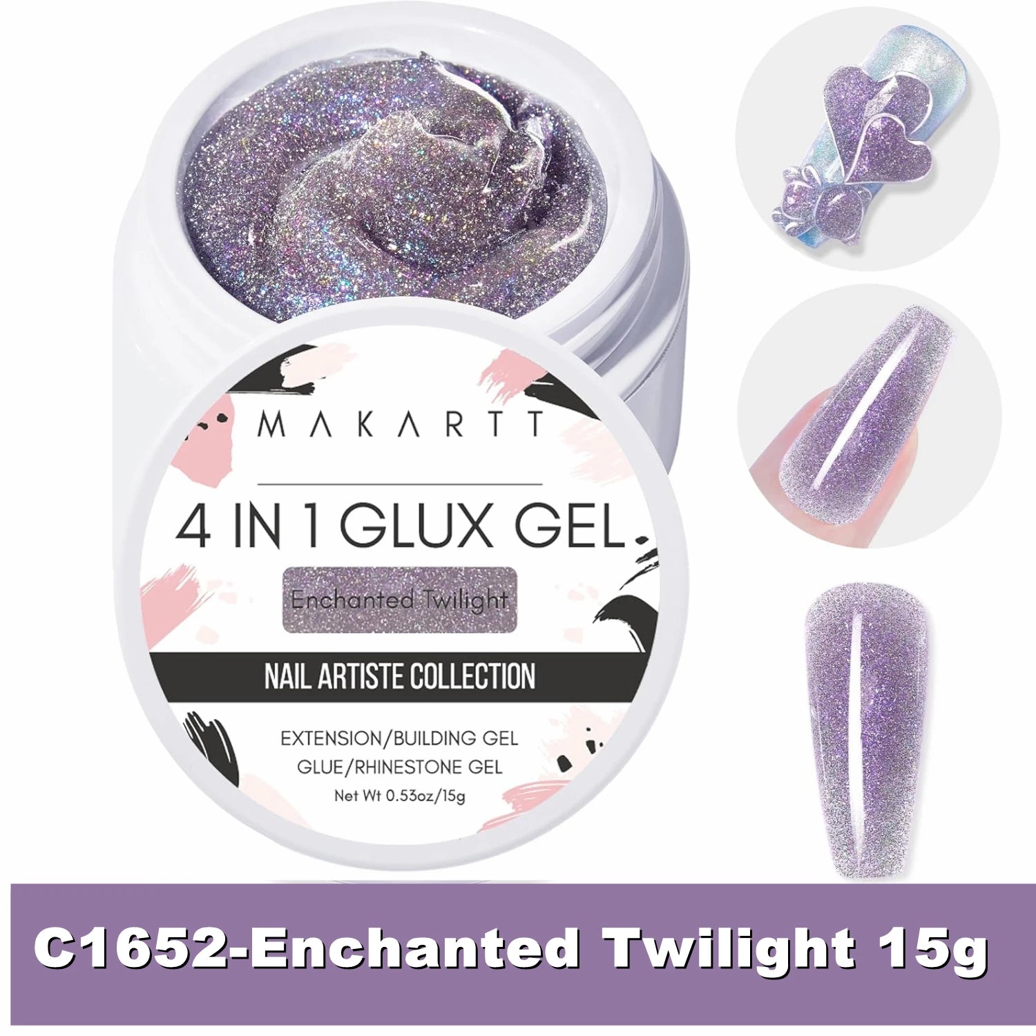 Makartt Solid Gel Builder: 4-in-1 Clear White Non-sticky for Extension 3D Sculpting Nail, UV Glue for Acrylic Tips, Rhinestones