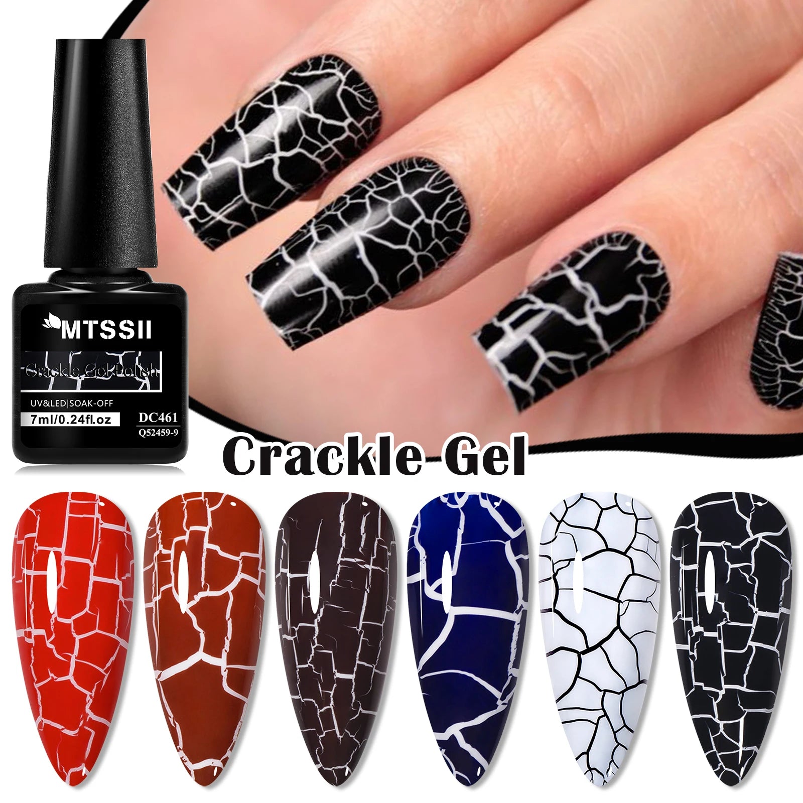 6pcs Crackle Gel Nail Polish Set Cracking Nail Lacquer Quick Dry Nail Art Varnish Semi Permanent Soak Off UV Gel Nail Supplies