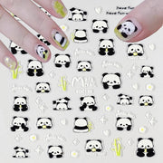 5D Lovely Panda Animal Nail Stickers Bunny Korean Cartoon Relief Self Adhesive Nail Art Stickers Cute Pretty Smile Star Manicure
