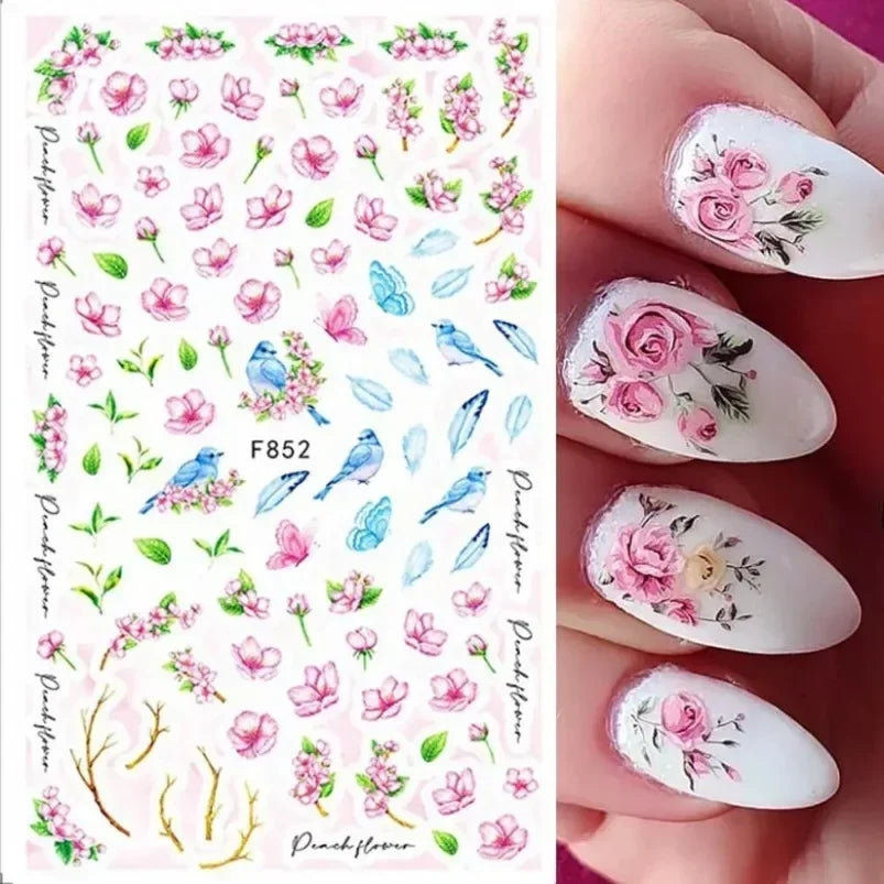 Cherry Blossom 3D Nail Stickers White Flower Petals Nail Art Decals Elegant Wedding Design Spring Sakura Manicure Slider Decor