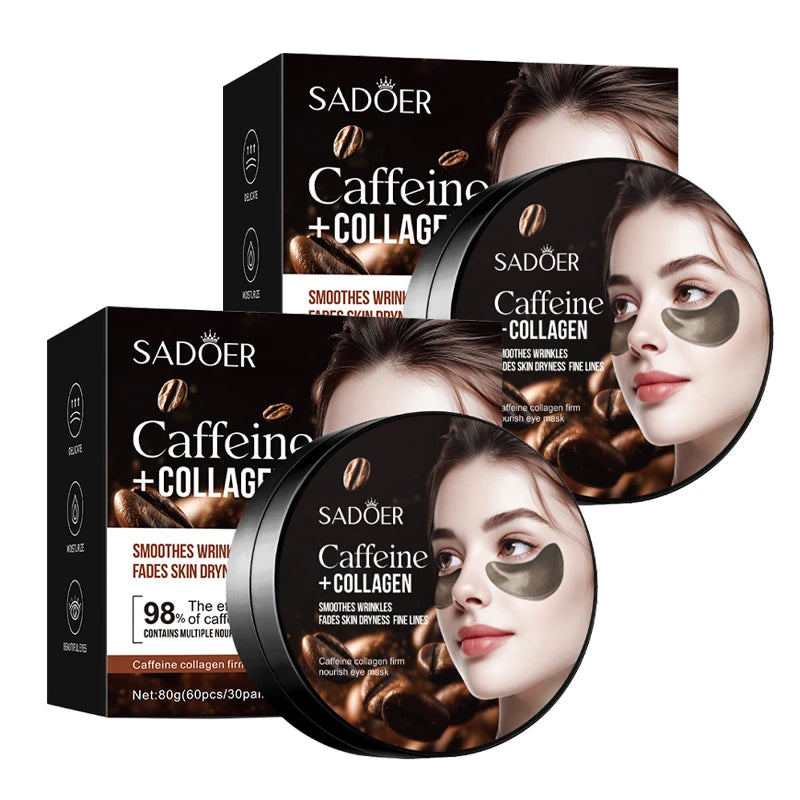 60pcs SADOER Caffeine Crystal Collagen Eye Mask Anti Dark Circles Ant -Aging Anti Wrinkles Moisturizing Eye Patches Skin Care