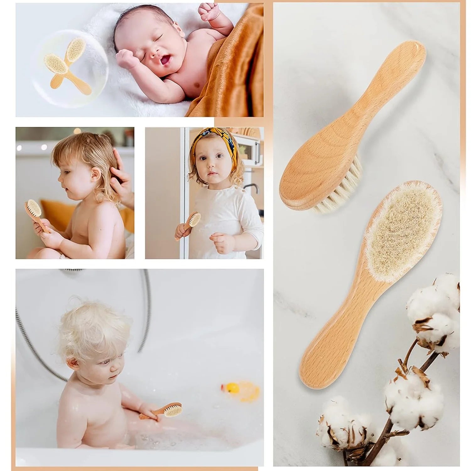 4pcs Baby Brushes Comb Set Wooden Natural Ultra Soft Goat Baby Hair Massage Brush for Newborn Hair Combs Set for Boy Girl