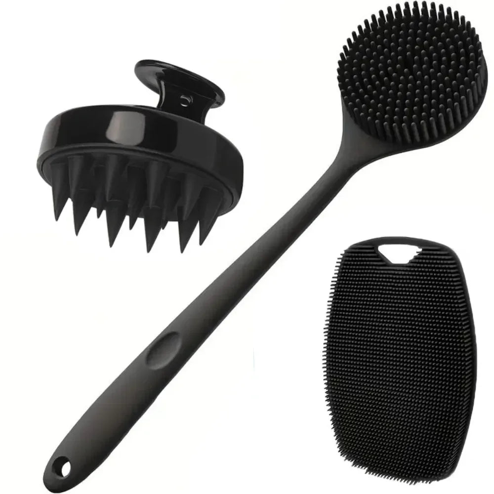 2/3/4Pcs Silicone Shower Brush Set Long Handled Back Washer Scalp Massage Comb Gentle Exfoliation Body Scrubber Deep Skin Clean