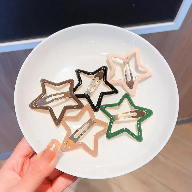 5Pcs Large Star Clips Hair For Girls Non-Slip Star Hair Accessories Hairpins Cute Colorful Snap Clips Lovely Metal Hair Barrette
