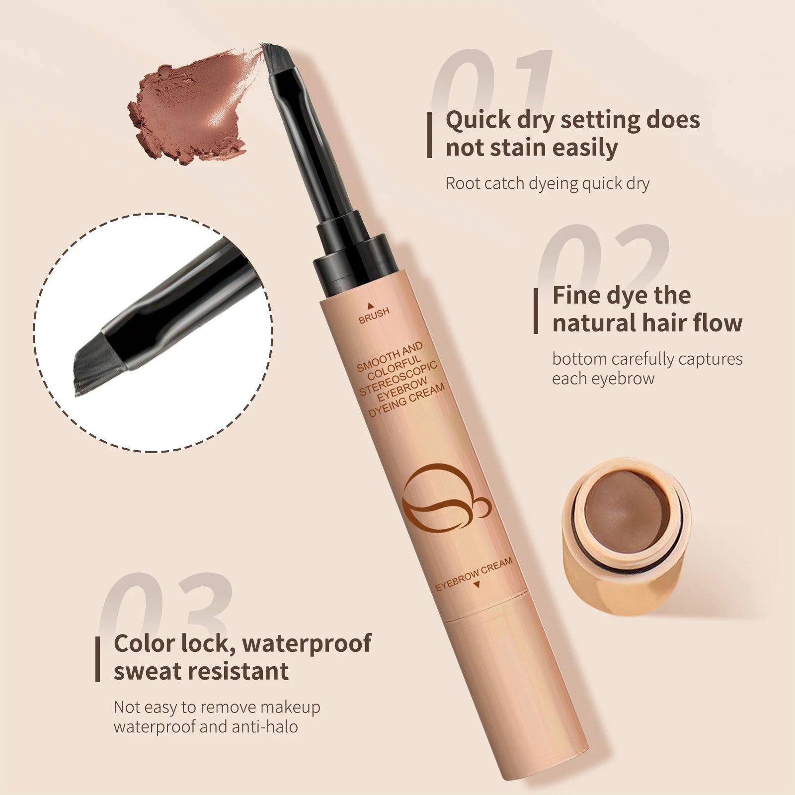 OCHEAL  2 In 1 Eyebrow Dyeing Cream 3 Colors Waterproof  Tinted Long-lasting Eyebrow Stamp Pencil Pomade Makeup Cosmetics