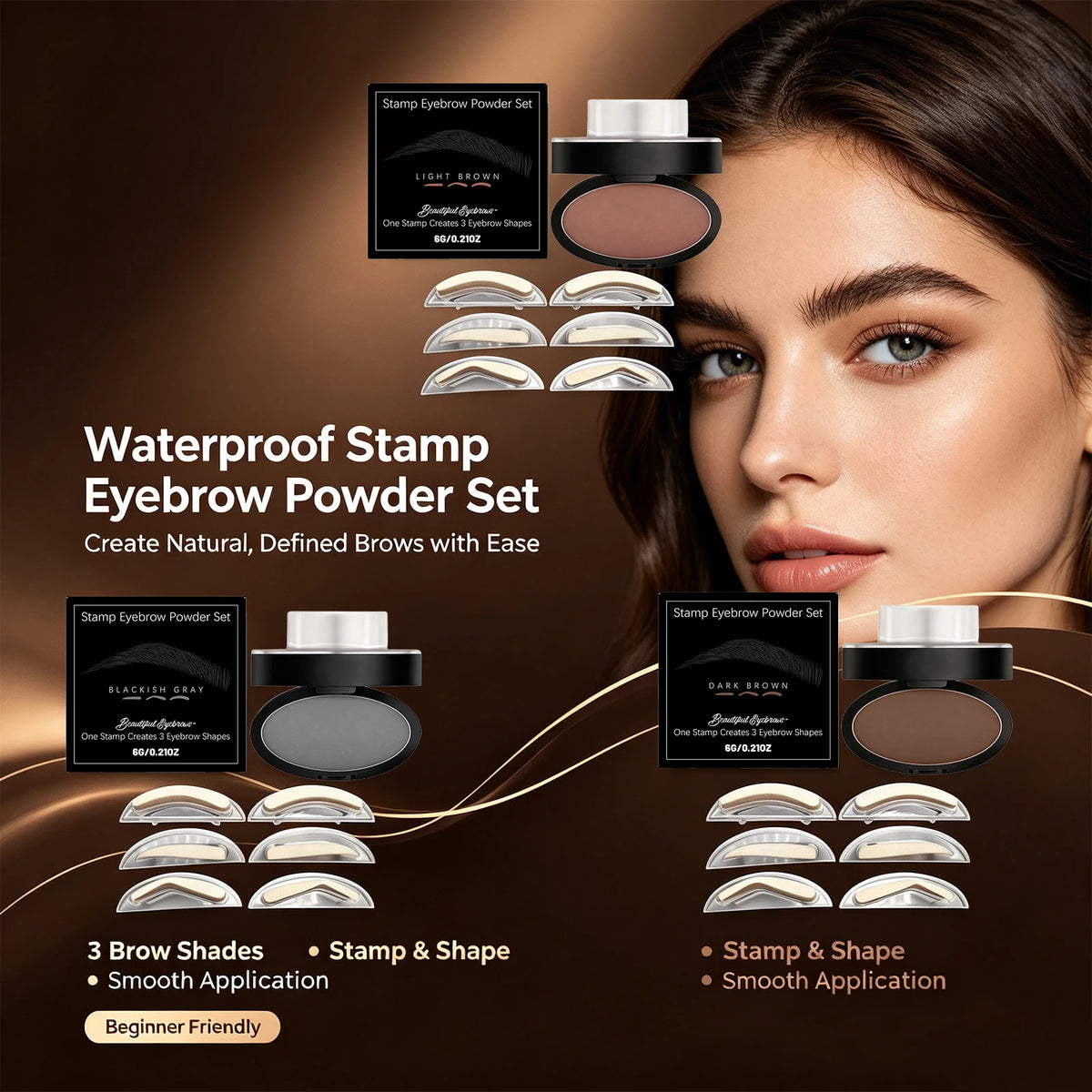 Eyebrow Stamp Powder Set for Beginners Fill Eyebrow Shape Waterproof Quick Makeup Brow Stamps Eye Brow Tint Makeup Tools