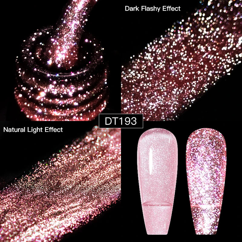MEET ACROSS 7ml Reflective Glitter Gel Nail Polish Pink Green Purple Sparkling Soak Off UV Gel Polish for Manicure DIY Nail Art