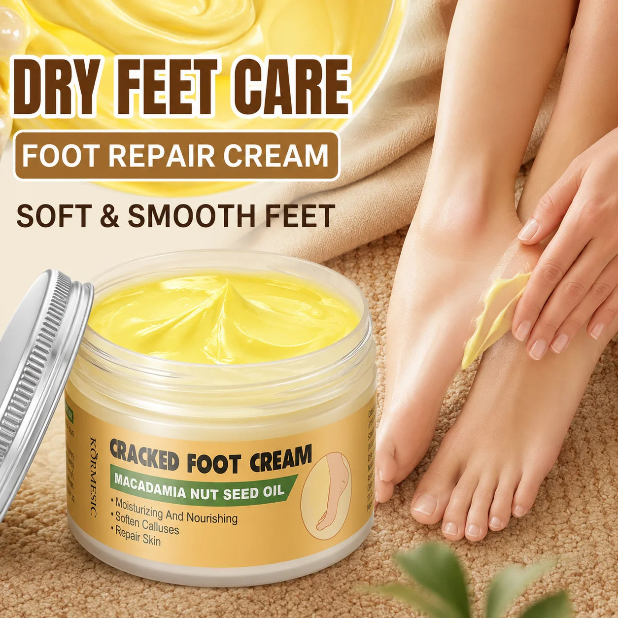 Foot Repair Cream for Dry Cracked Heel Macadamia Nut Seed Oil Moisturizing Foot Balm Callus Softener Rough Heel Smooth Feet Care