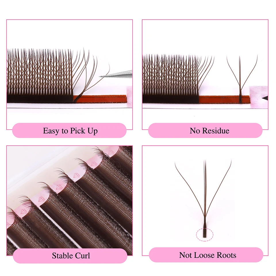 Black/Brown 3DW Lash Premade Fairy Volume Fans Lash Clover Bloom Eyelash Extension Wispy Spike Lash Three-Core Triple Tip Cilios