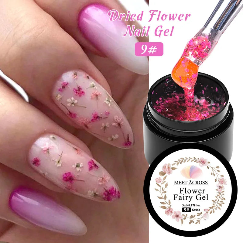 4pc Dried Flower Nail Gel Polish Set Red Pink Blue Nude Natural Flower Nail Art Varnish for Manicure DIY Long Lasting UV/LED