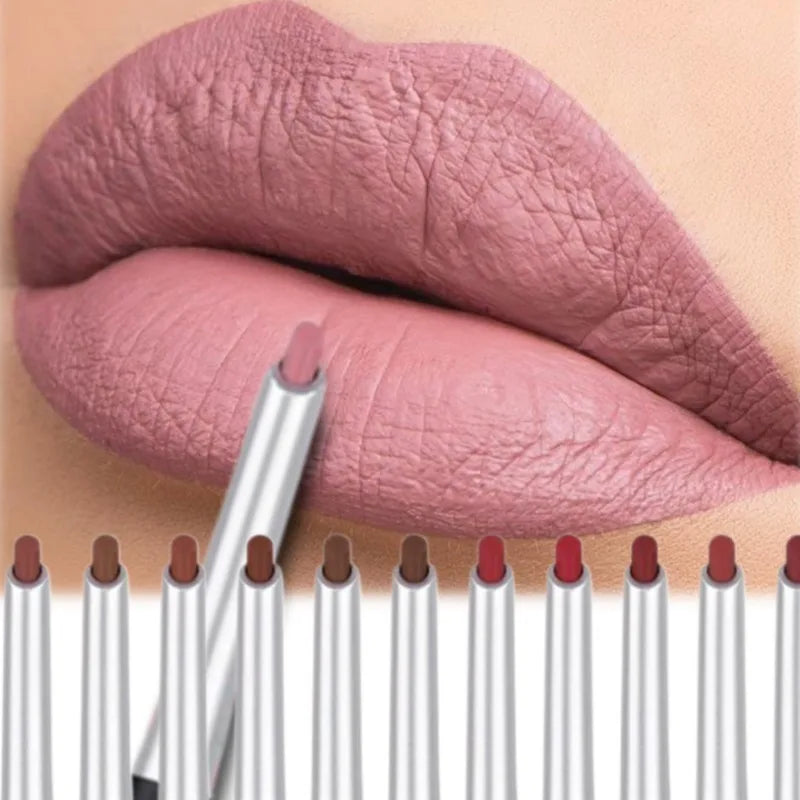Long Lasting Velvety Lip Liner &Eyeliner Waterproof Sweatproof Dual-Purpose Easy Glide Nude Lipstick Pen Makeup Tool