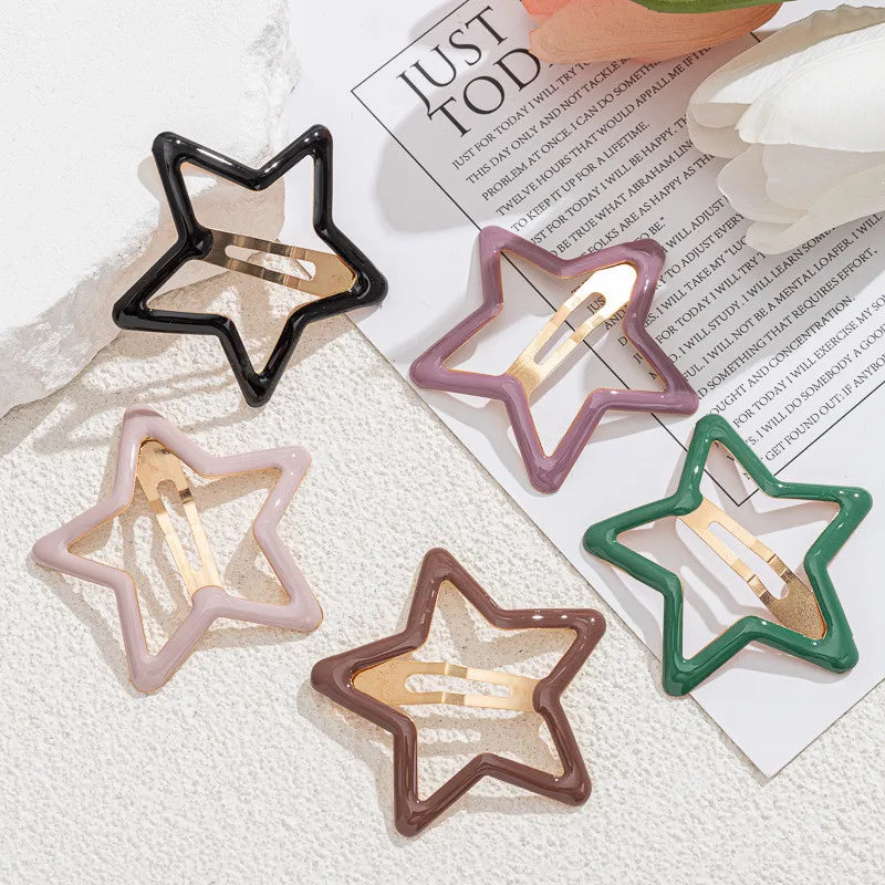 5Pcs Large Star Clips Hair For Girls Non-Slip Star Hair Accessories Hairpins Cute Colorful Snap Clips Lovely Metal Hair Barrette
