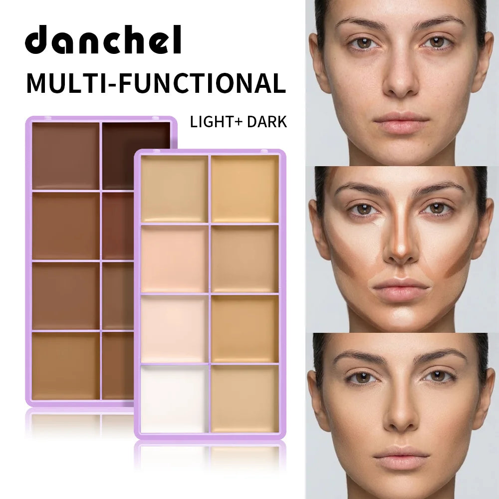 Full Coverage Concealer Palette 8 Colors Soft Matte Cream Concealer With Cosmetic Brush Waterproof Oil Control Long Lasting Cove