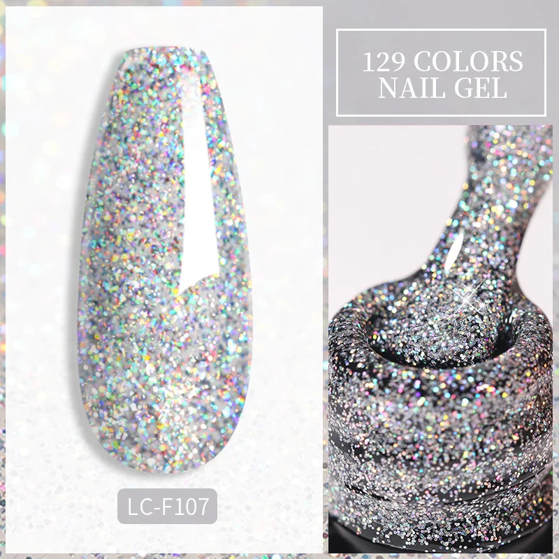 LILYCUTE Silver Glitter Gel Nail Polish Colorful Shining Sequins Semi Permanent Soak Off Need Base Top Coat Nail Art Gel Varnish